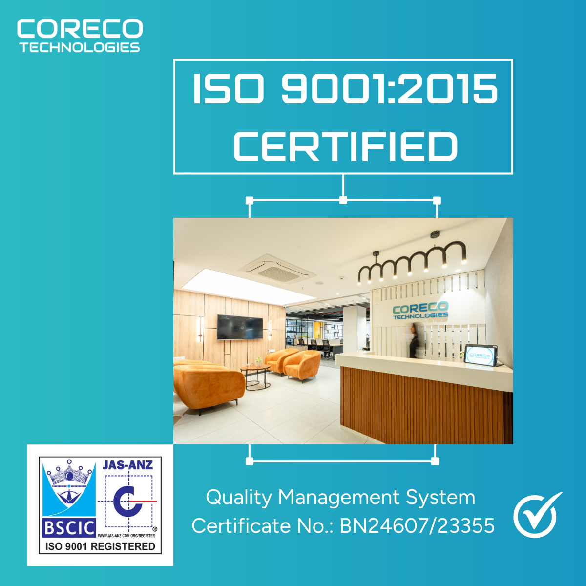 Simple Technology Iso CoReCo Technologies Is Now ISO 9001:2015 Certified - CoReCo Technologies