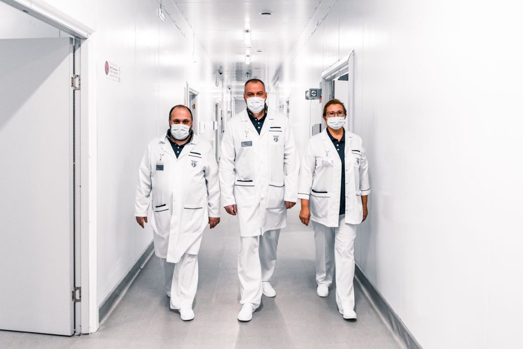 Healthcare professionals in a modern clinical facility