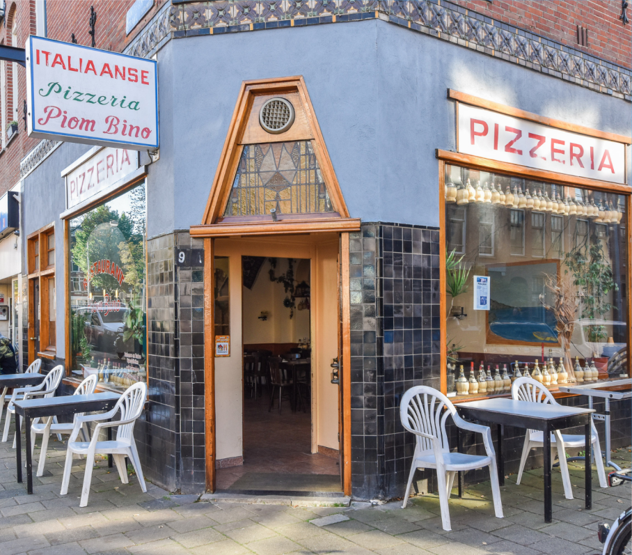 Restaurant exterior with outdoor tables and seating.